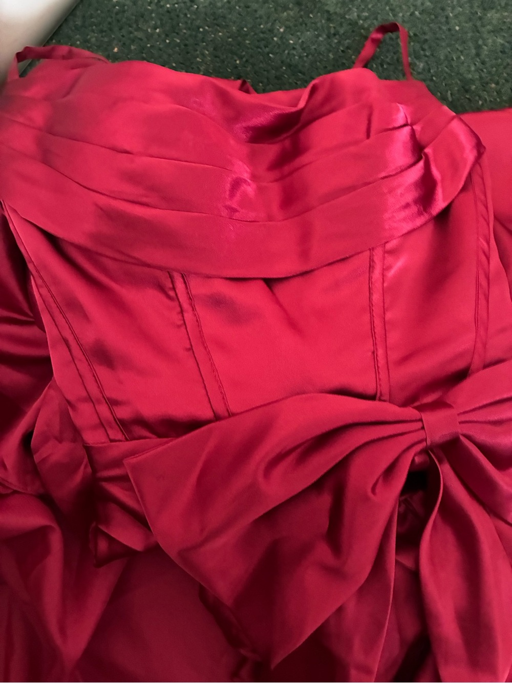 Burgundy Satin Spaghetti Strap Satin Gown Hi-Low Corset top & Bow Detail Size 2 - Picture 4 of 5